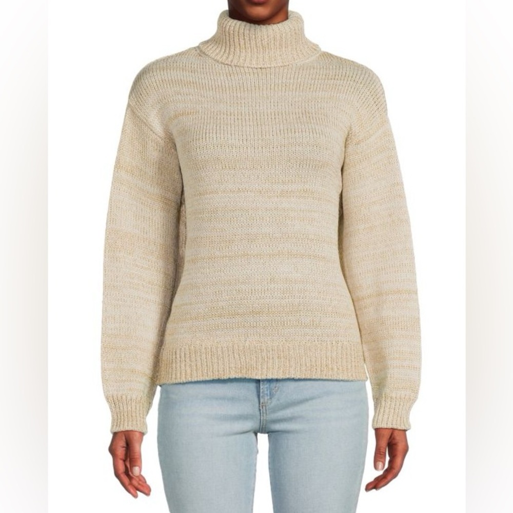 NWOT Joe's Jeans Heathered Beige and Gold Lurex Turtleneck Sweater Large Cozy